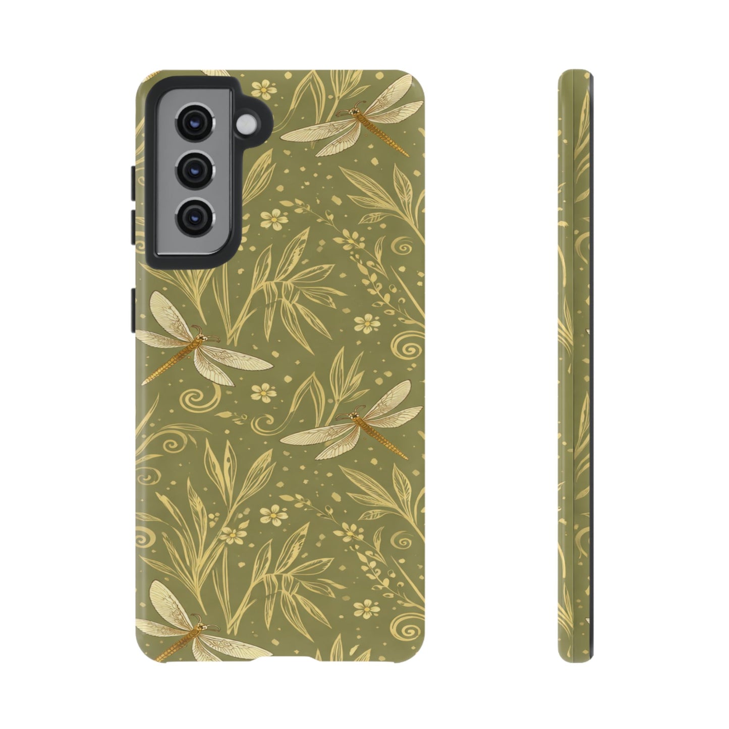 Phone Case - Olive Green Dragonfly Floral Tough Case
