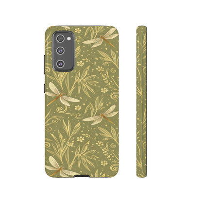 Phone Case - Olive Green Dragonfly Floral Tough Case