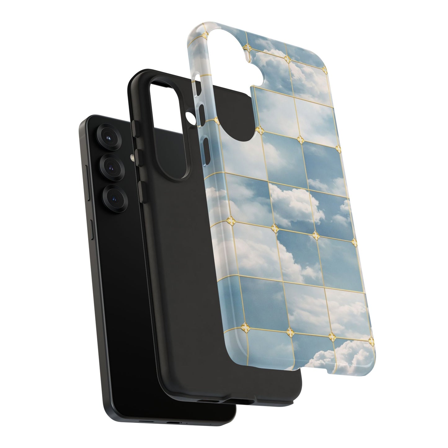 Cloud Tile Tough Phone Case — Blue Sky Grid Protective Cover