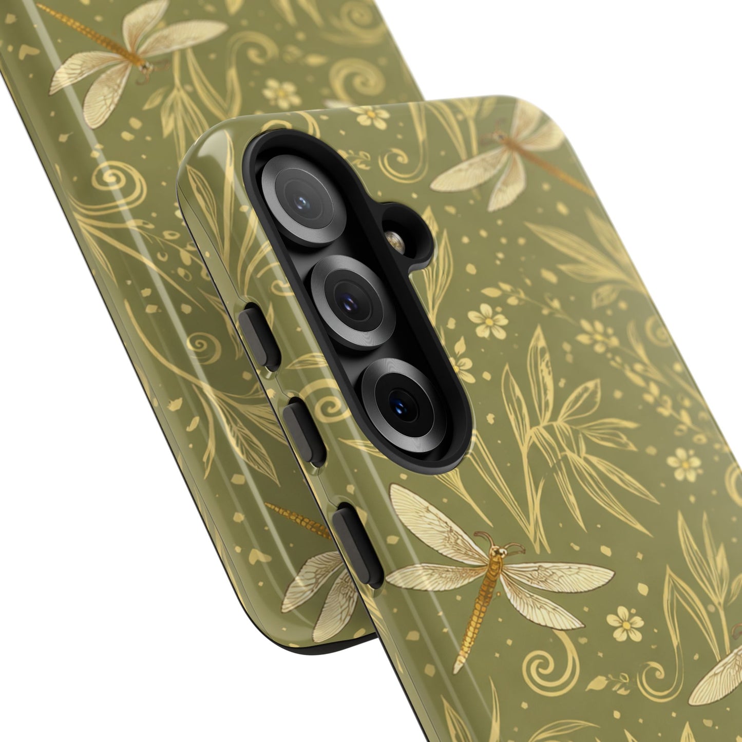 Phone Case - Olive Green Dragonfly Floral Tough Case