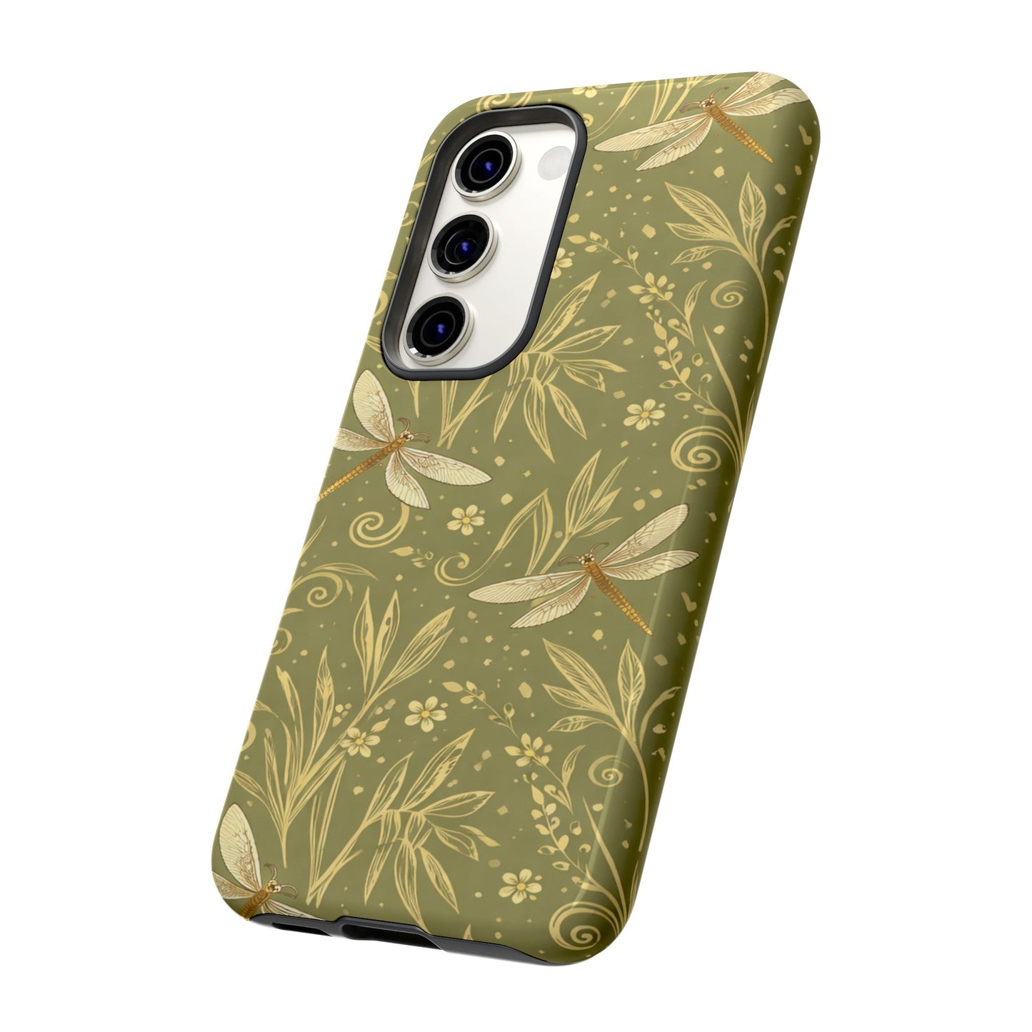 Phone Case - Olive Green Dragonfly Floral Tough Case