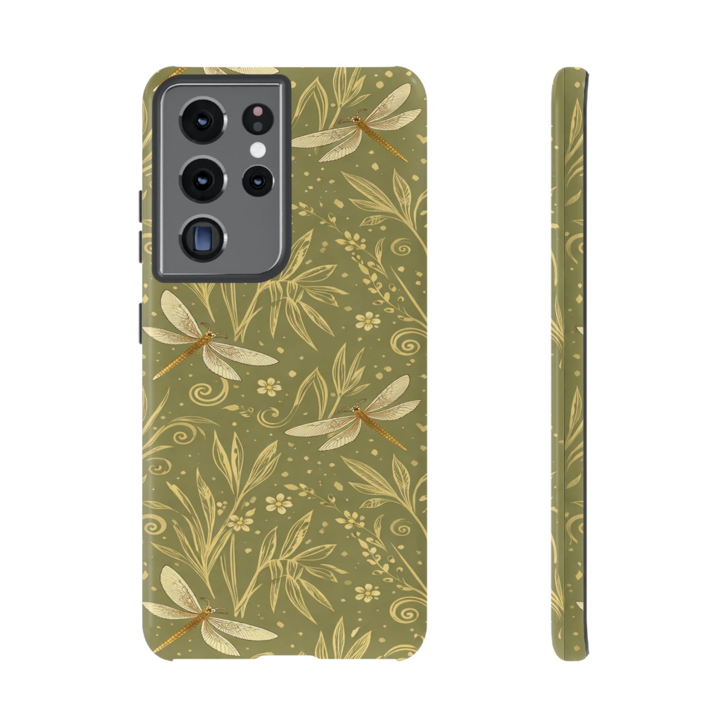 Phone Case - Olive Green Dragonfly Floral Tough Case