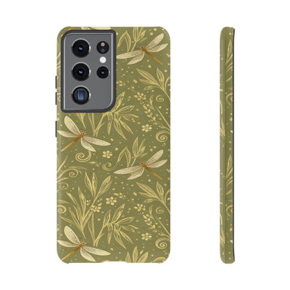 Phone Case - Olive Green Dragonfly Floral Tough Case