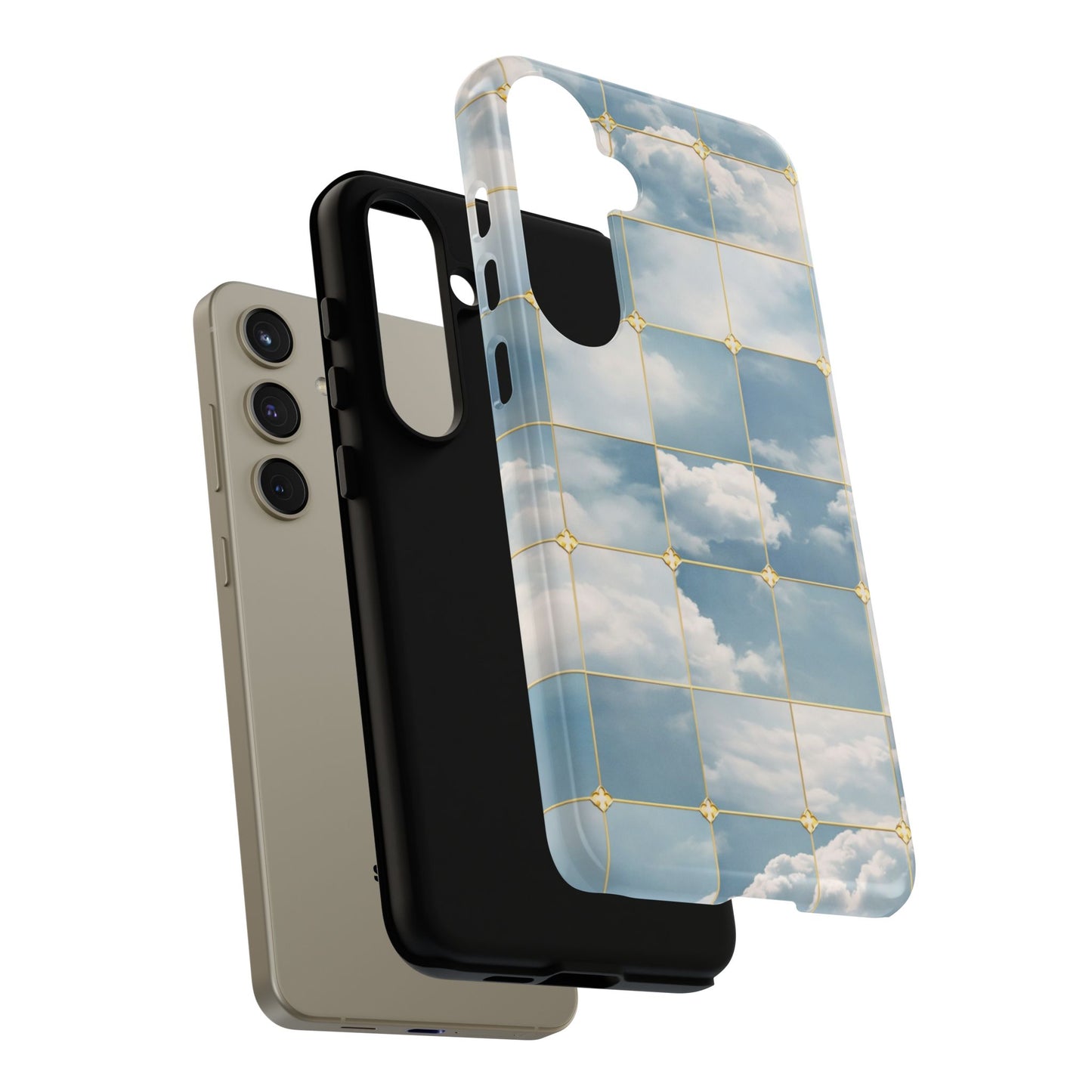 Cloud Tile Tough Phone Case — Blue Sky Grid Protective Cover