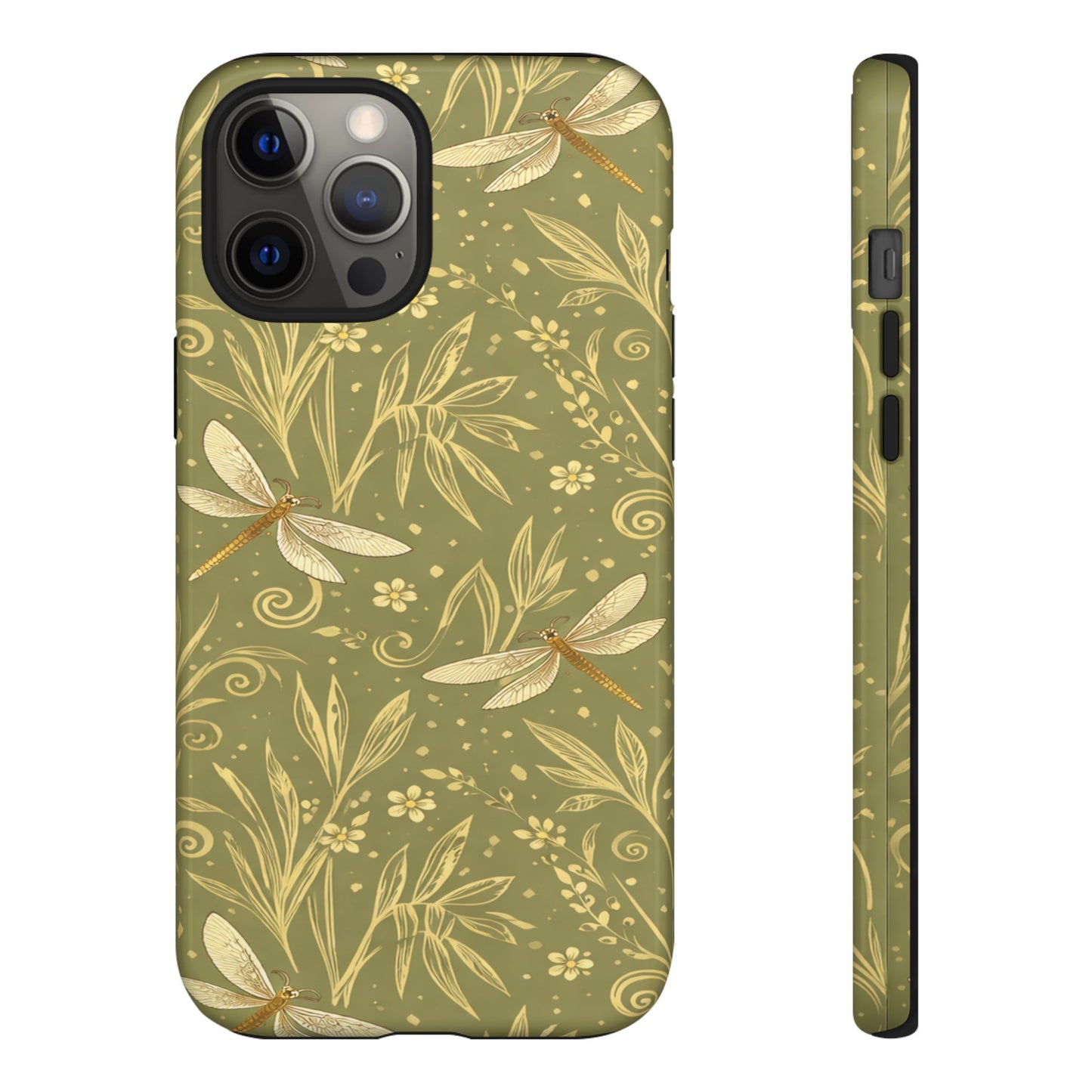 Phone Case - Olive Green Dragonfly Floral Tough Case