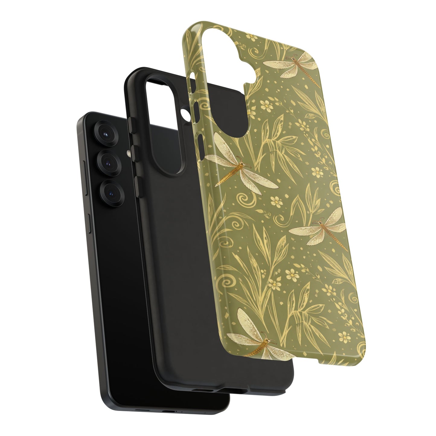 Phone Case - Olive Green Dragonfly Floral Tough Case