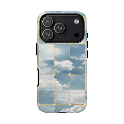 Cloud Tile Tough Phone Case — Blue Sky Grid Protective Cover