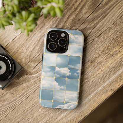 Cloud Tile Tough Phone Case — Blue Sky Grid Protective Cover