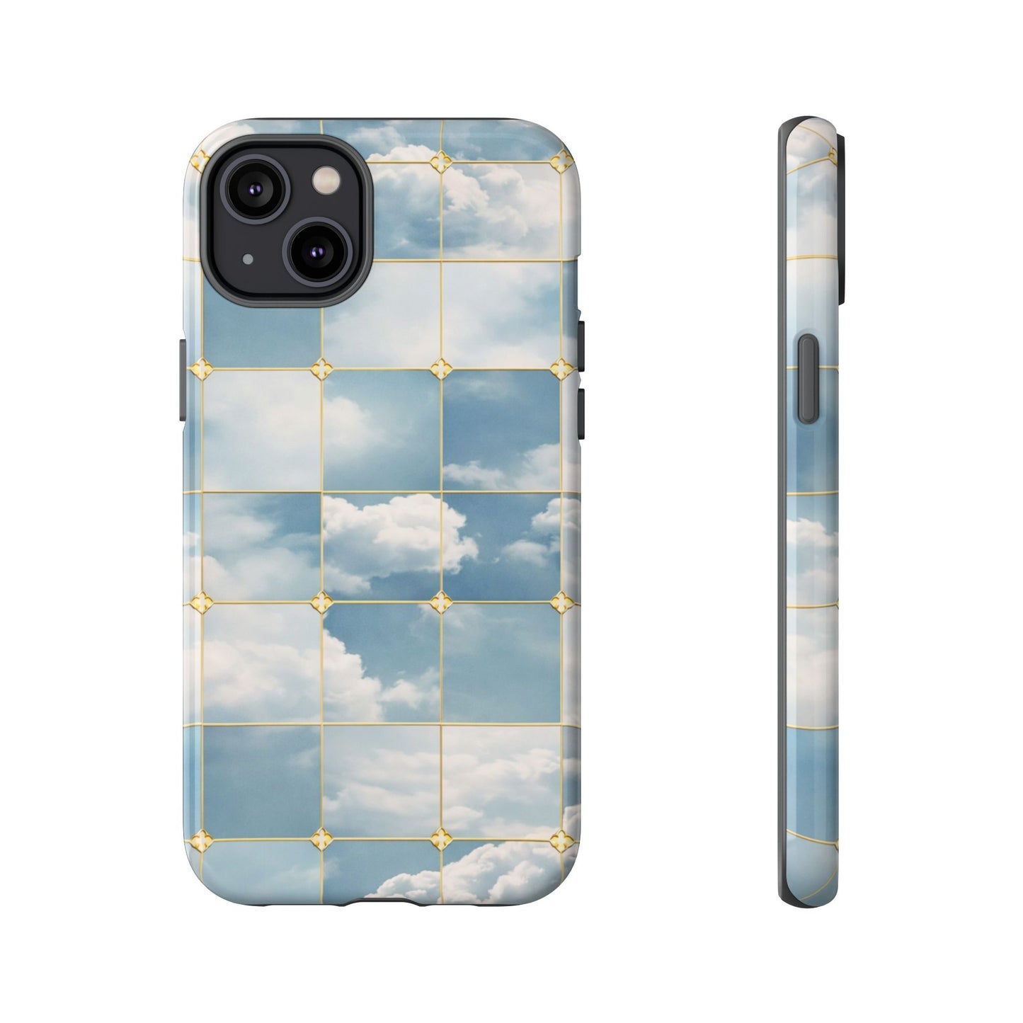 Cloud Tile Tough Phone Case — Blue Sky Grid Protective Cover