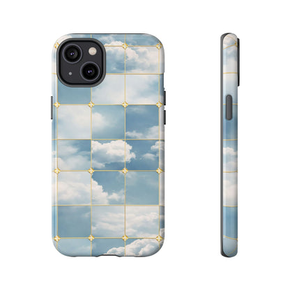Cloud Tile Tough Phone Case — Blue Sky Grid Protective Cover