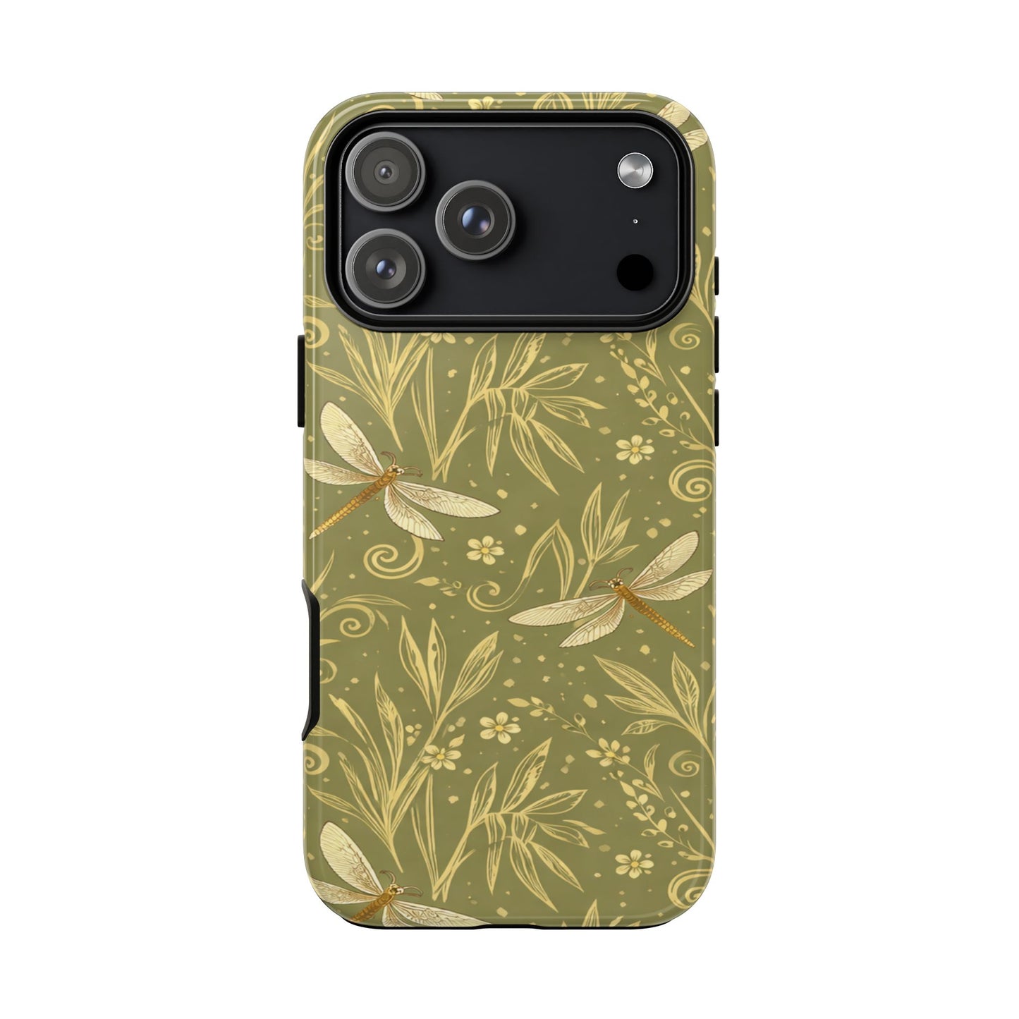 Phone Case - Olive Green Dragonfly Floral Tough Case