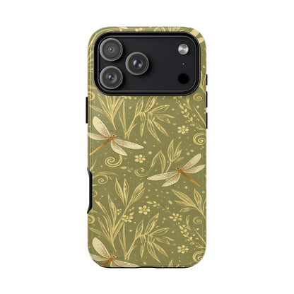 Phone Case - Olive Green Dragonfly Floral Tough Case