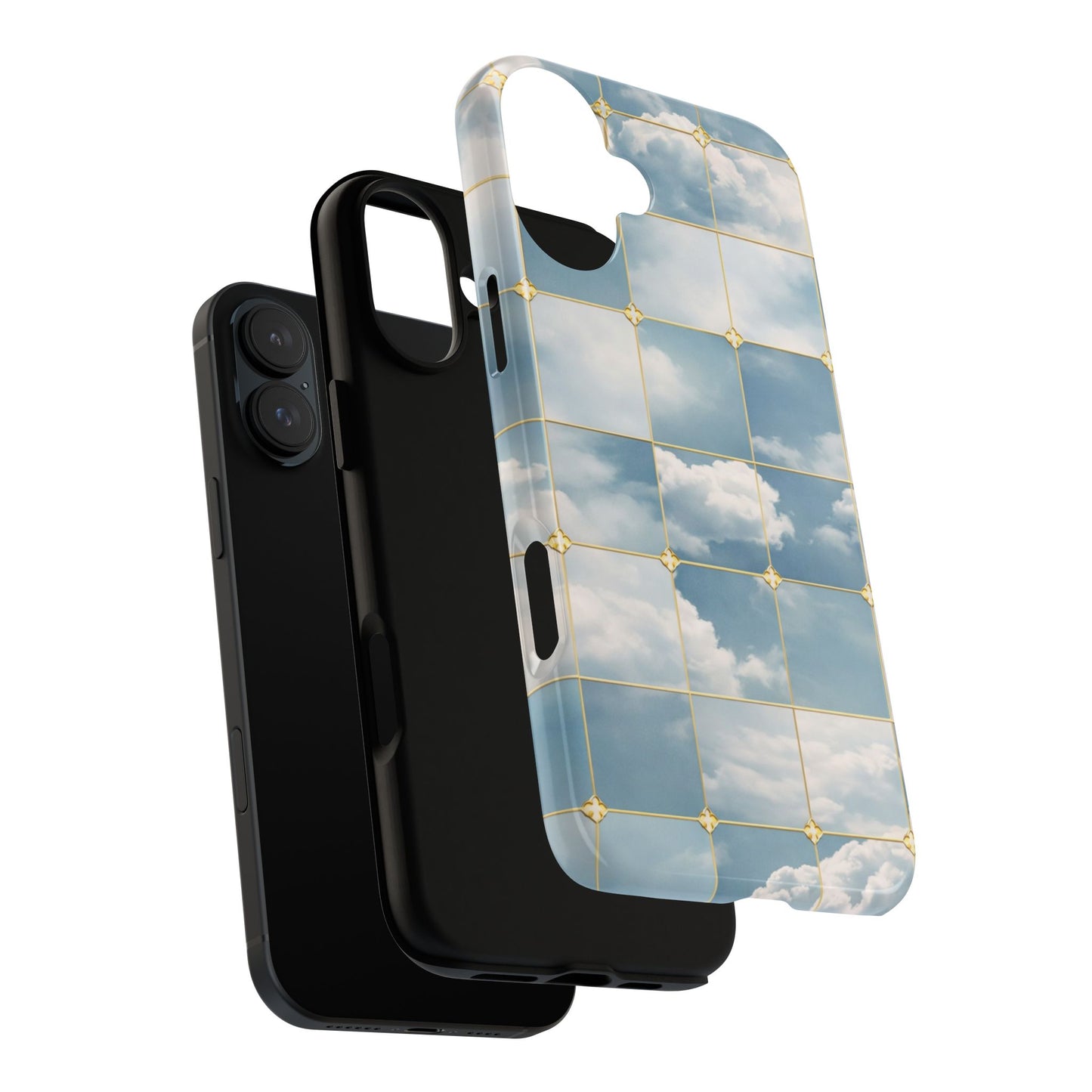 Cloud Tile Tough Phone Case — Blue Sky Grid Protective Cover