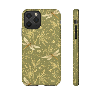 Phone Case - Olive Green Dragonfly Floral Tough Case