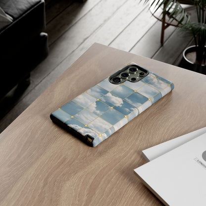 Cloud Tile Tough Phone Case — Blue Sky Grid Protective Cover