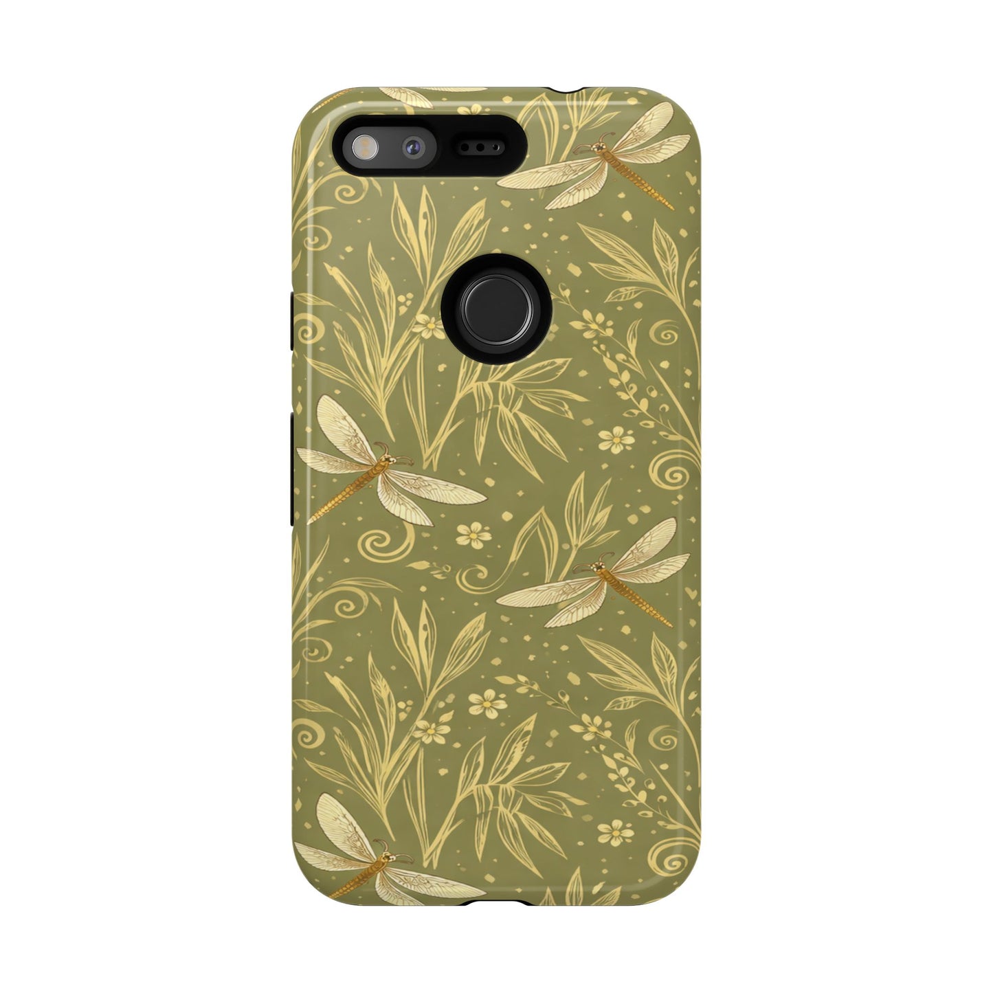Phone Case - Olive Green Dragonfly Floral Tough Case