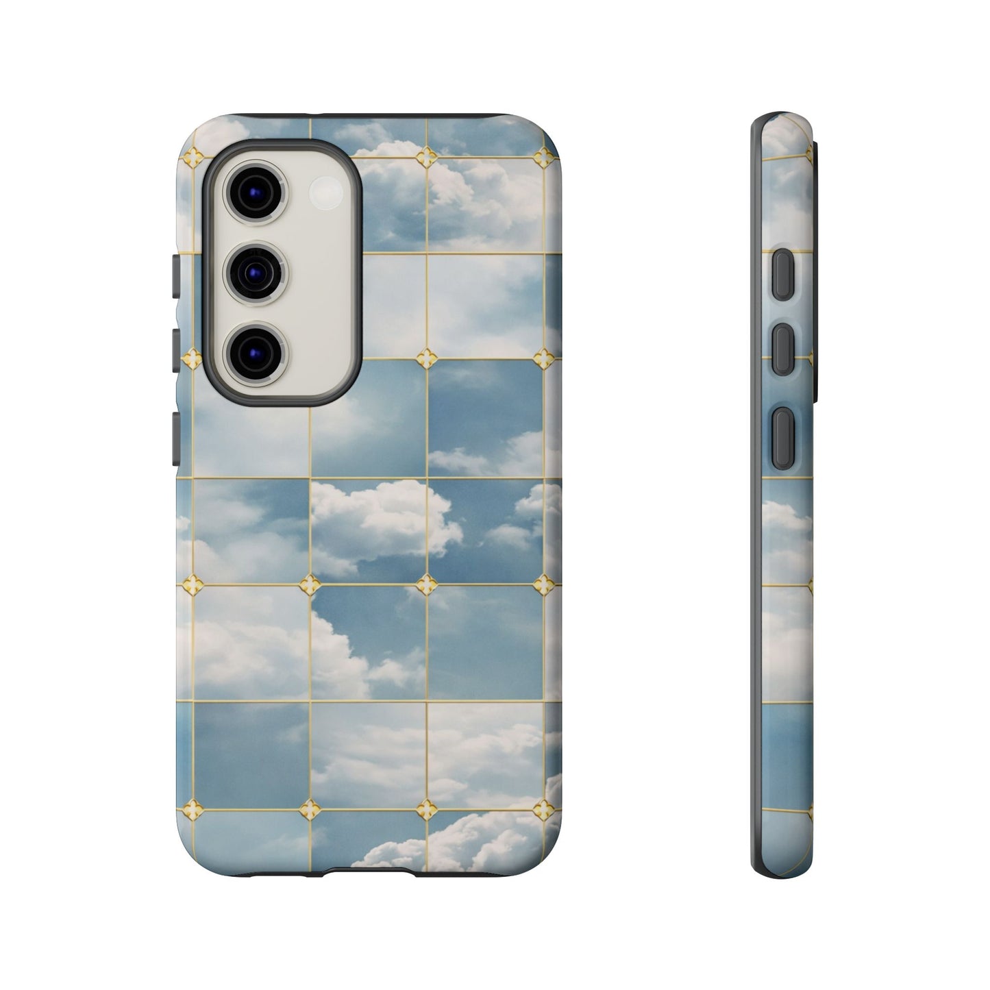 Cloud Tile Tough Phone Case — Blue Sky Grid Protective Cover
