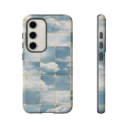 Cloud Tile Tough Phone Case — Blue Sky Grid Protective Cover