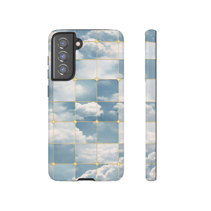 Cloud Tile Tough Phone Case — Blue Sky Grid Protective Cover