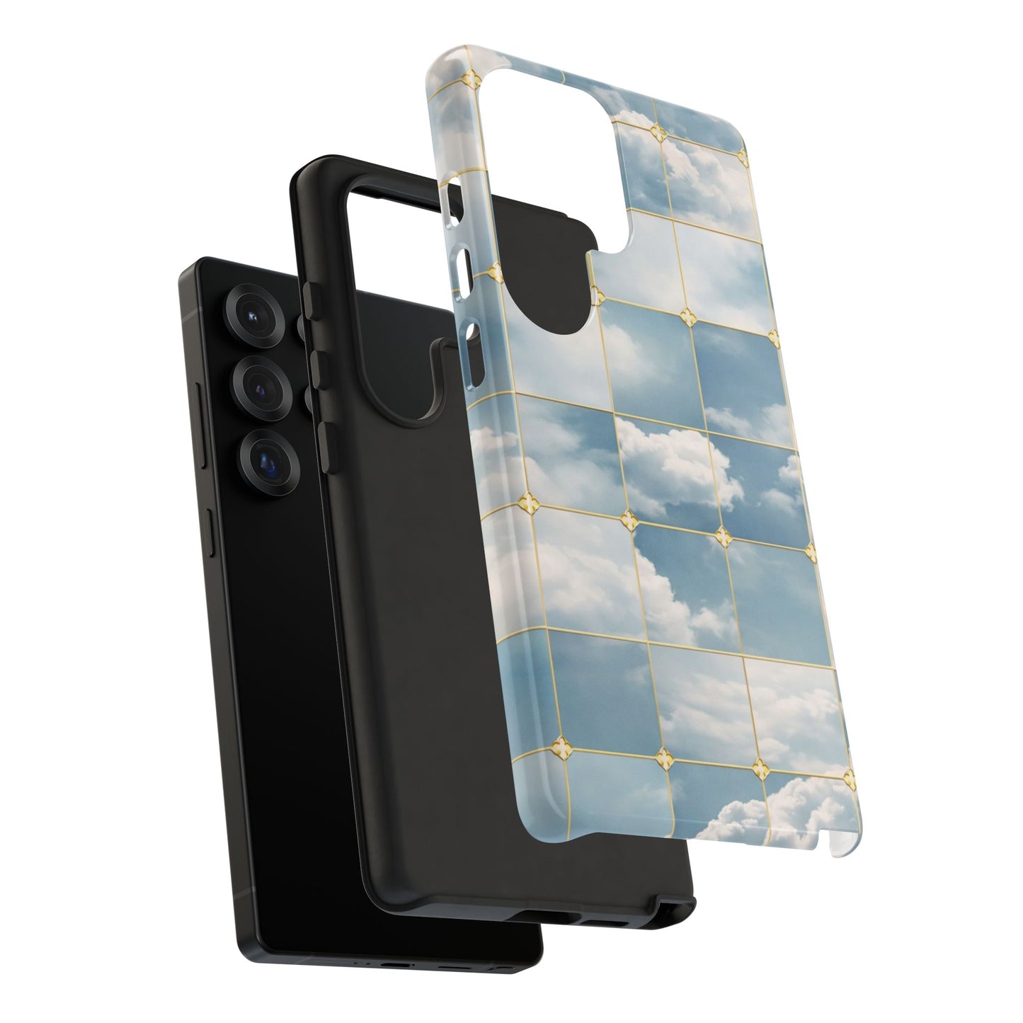 Cloud Tile Tough Phone Case — Blue Sky Grid Protective Cover