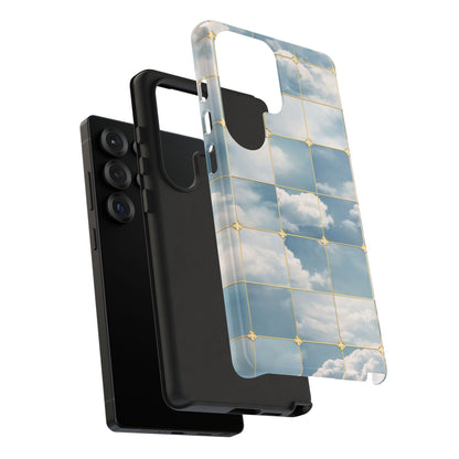 Cloud Tile Tough Phone Case — Blue Sky Grid Protective Cover