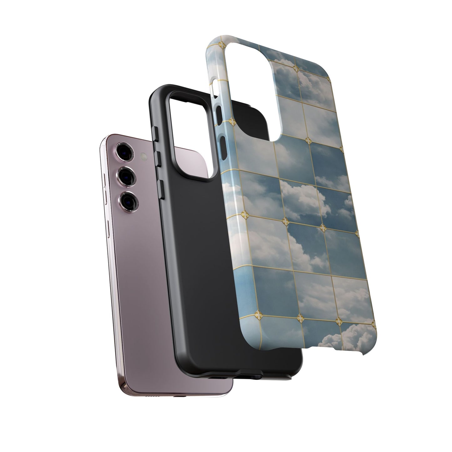 Cloud Tile Tough Phone Case — Blue Sky Grid Protective Cover