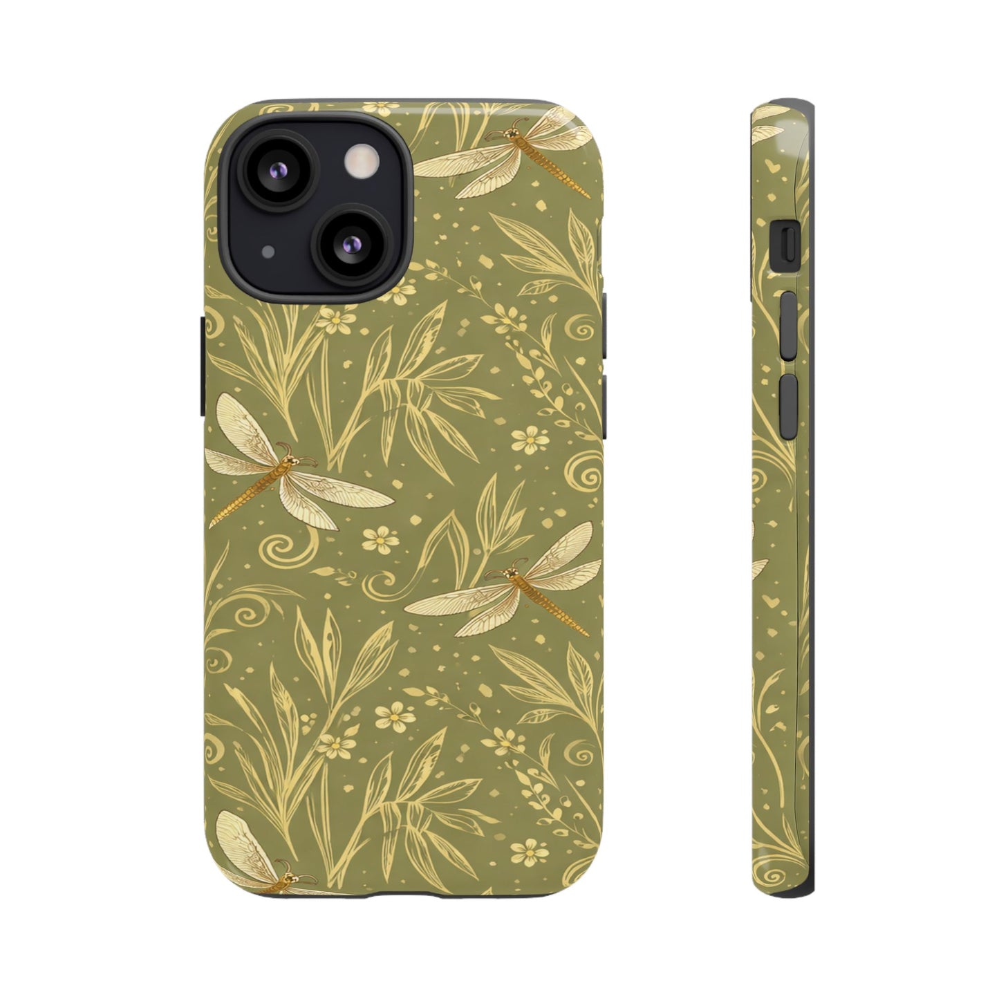 Phone Case - Olive Green Dragonfly Floral Tough Case