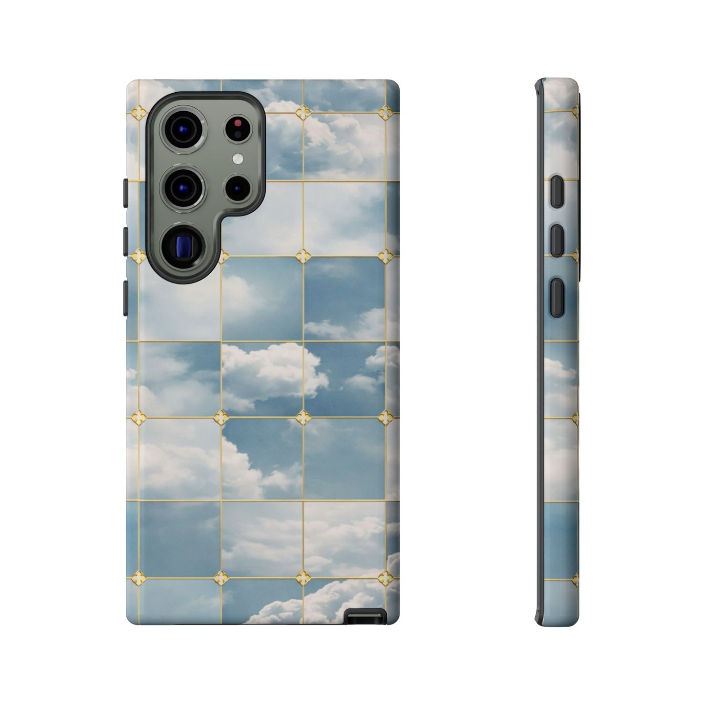 Cloud Tile Tough Phone Case — Blue Sky Grid Protective Cover