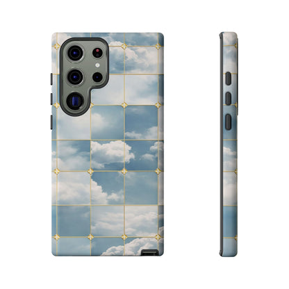 Cloud Tile Tough Phone Case — Blue Sky Grid Protective Cover