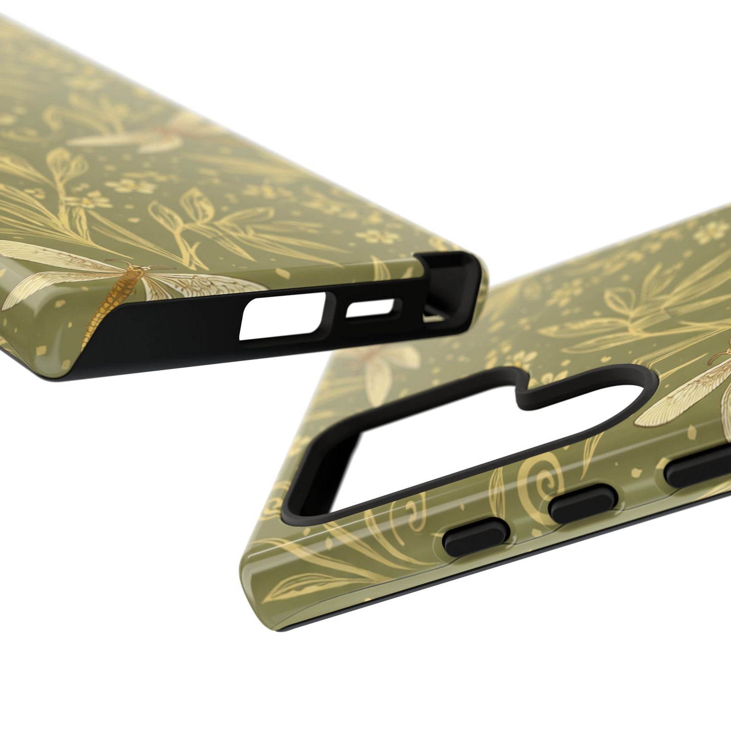 Phone Case - Olive Green Dragonfly Floral Tough Case