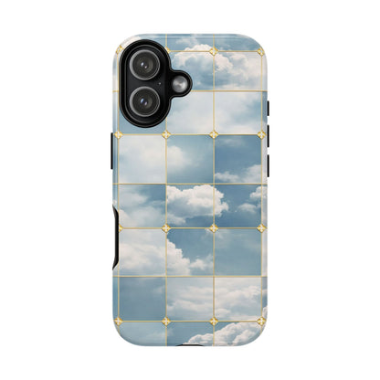 Cloud Tile Tough Phone Case — Blue Sky Grid Protective Cover