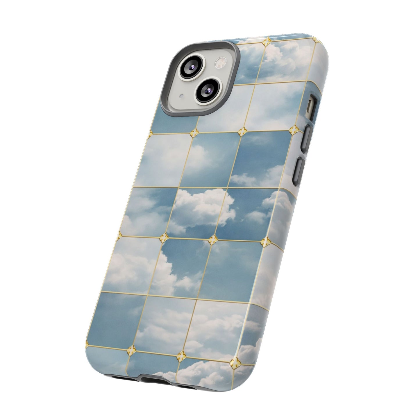 Cloud Tile Tough Phone Case — Blue Sky Grid Protective Cover