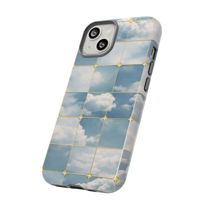 Cloud Tile Tough Phone Case — Blue Sky Grid Protective Cover