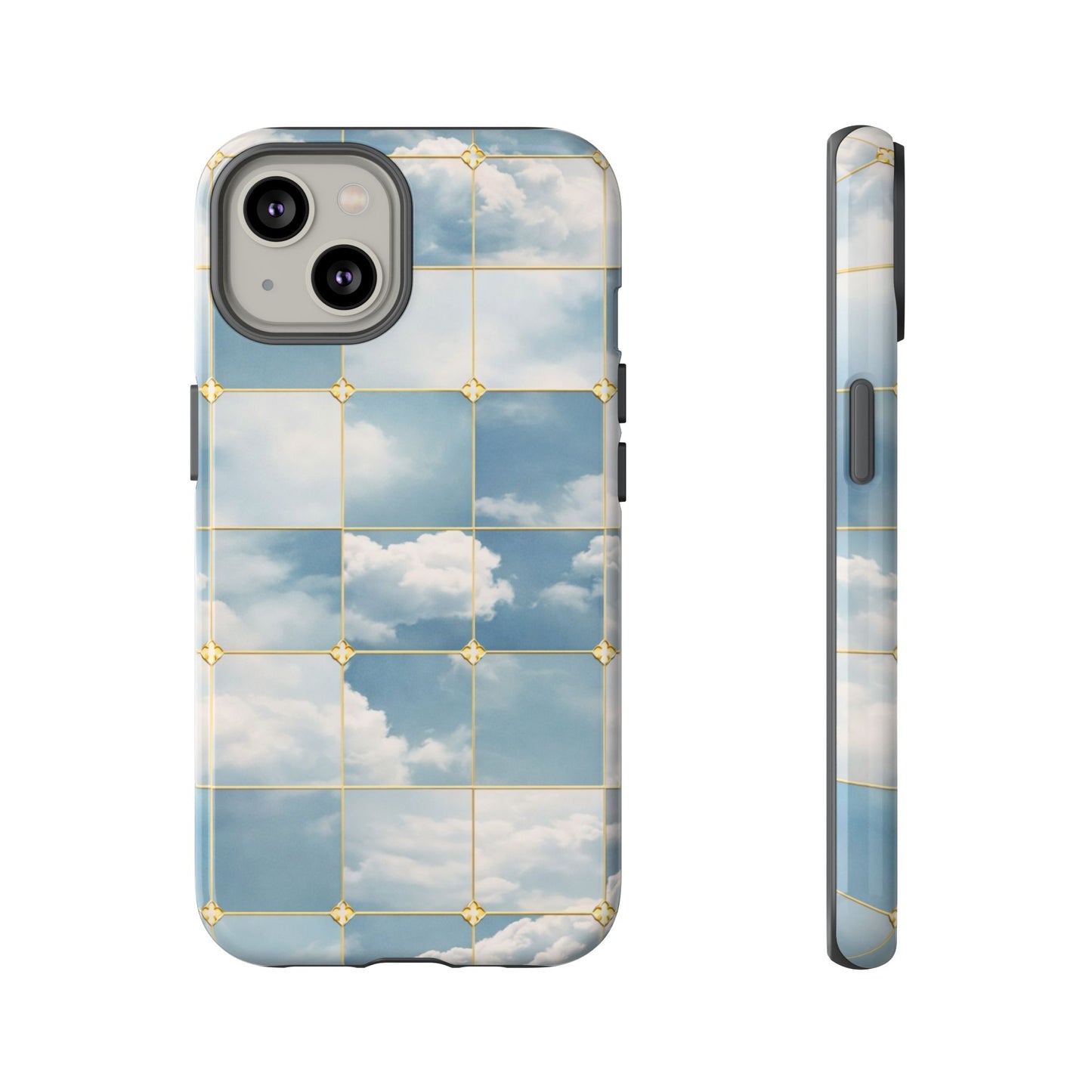 Cloud Tile Tough Phone Case — Blue Sky Grid Protective Cover
