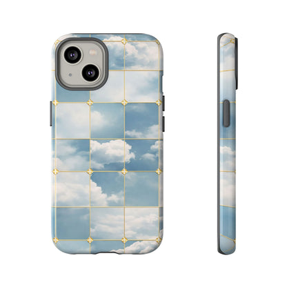 Cloud Tile Tough Phone Case — Blue Sky Grid Protective Cover