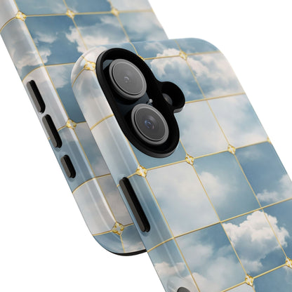 Cloud Tile Tough Phone Case — Blue Sky Grid Protective Cover