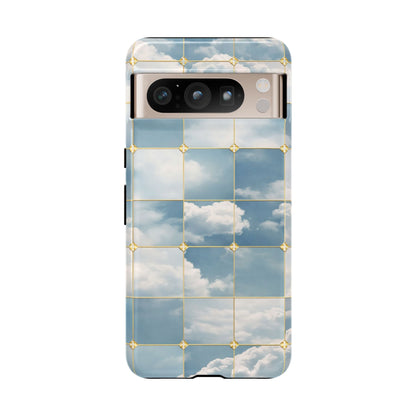 Cloud Tile Tough Phone Case — Blue Sky Grid Protective Cover