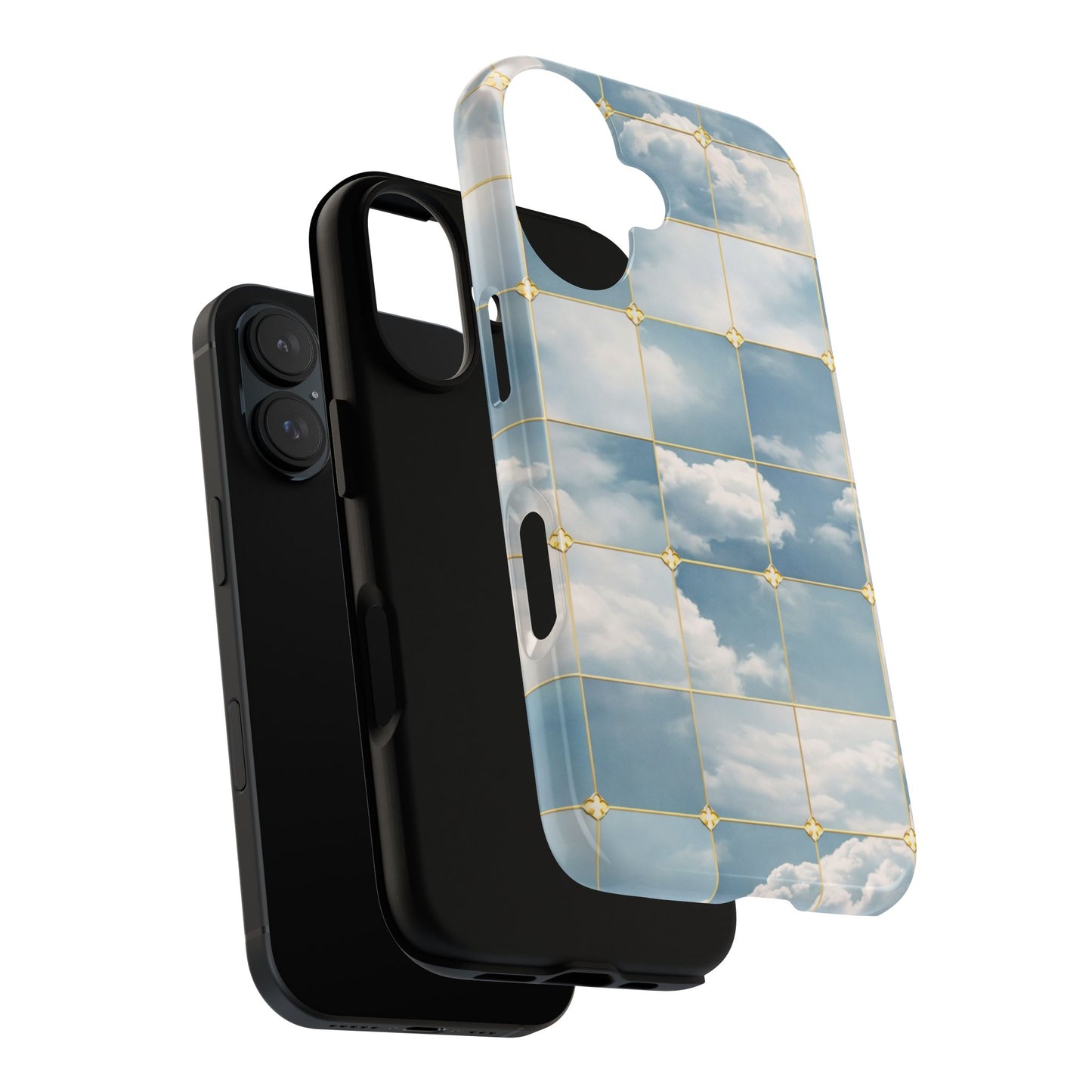 Cloud Tile Tough Phone Case — Blue Sky Grid Protective Cover
