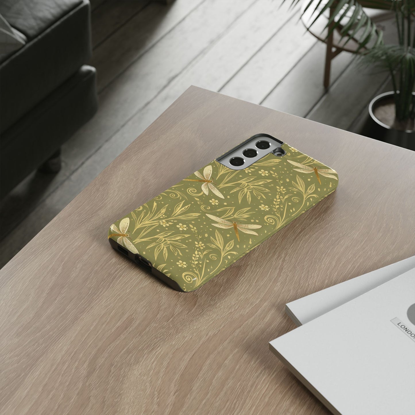 Phone Case - Olive Green Dragonfly Floral Tough Case