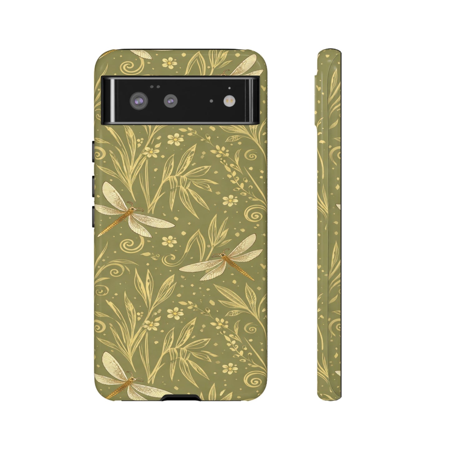 Phone Case - Olive Green Dragonfly Floral Tough Case