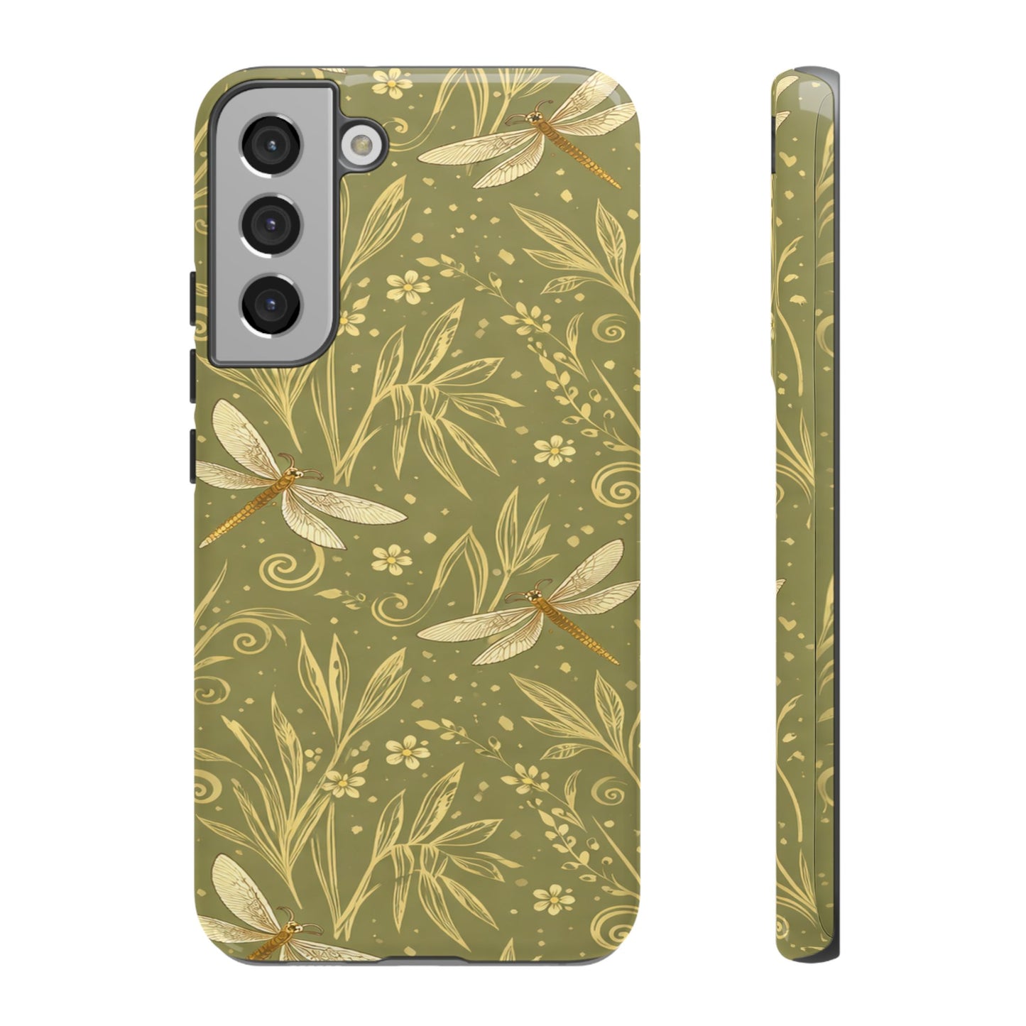 Phone Case - Olive Green Dragonfly Floral Tough Case