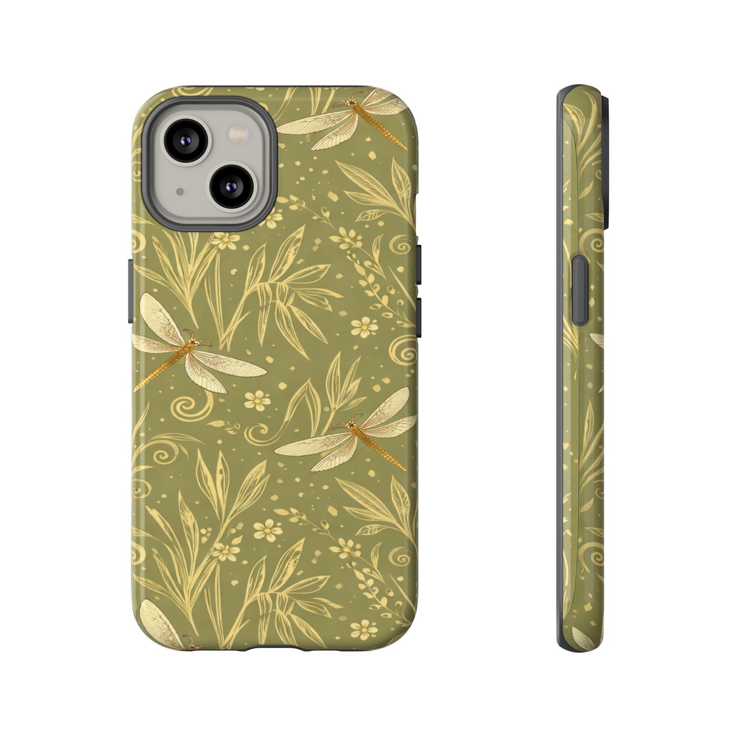 Phone Case - Olive Green Dragonfly Floral Tough Case
