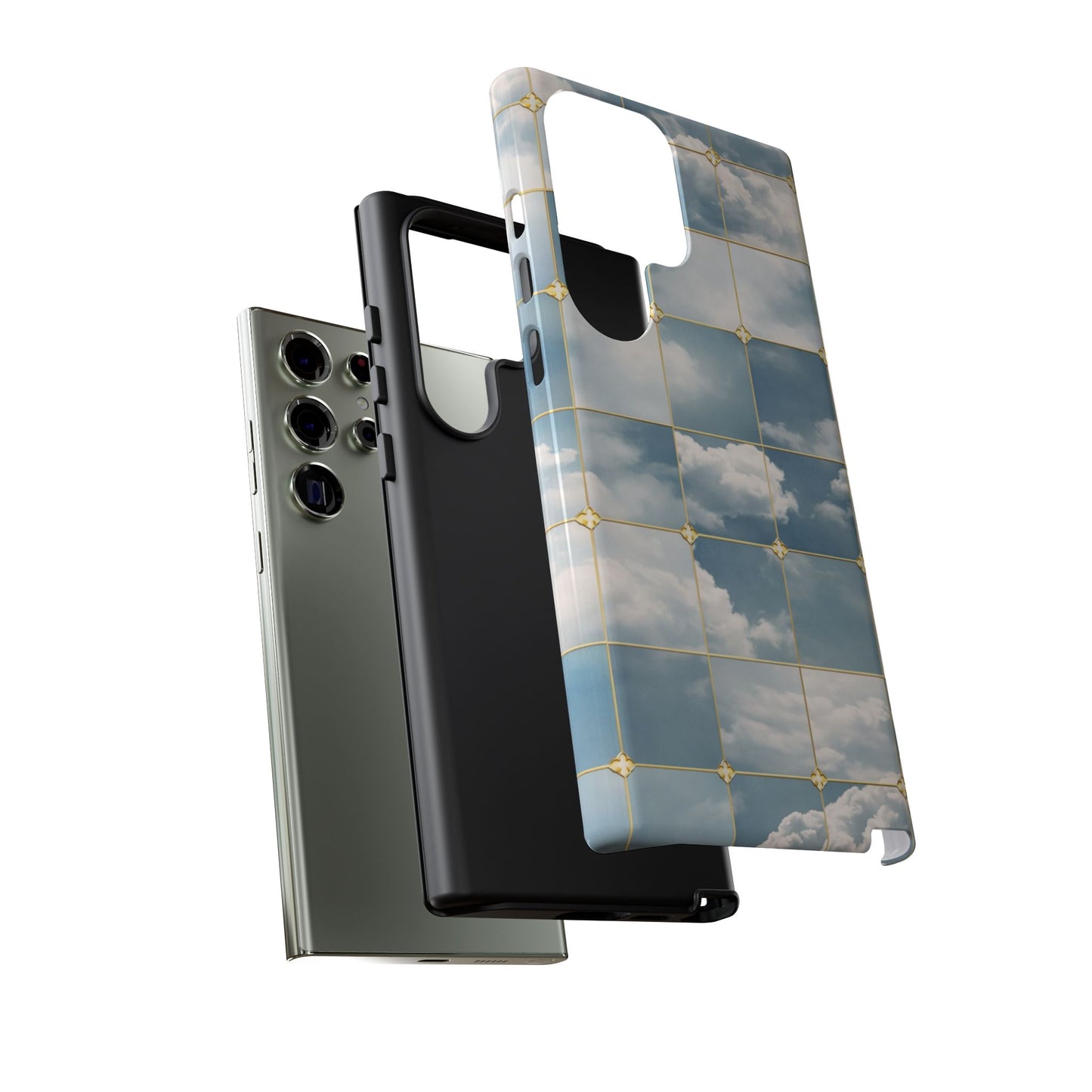 Cloud Tile Tough Phone Case — Blue Sky Grid Protective Cover