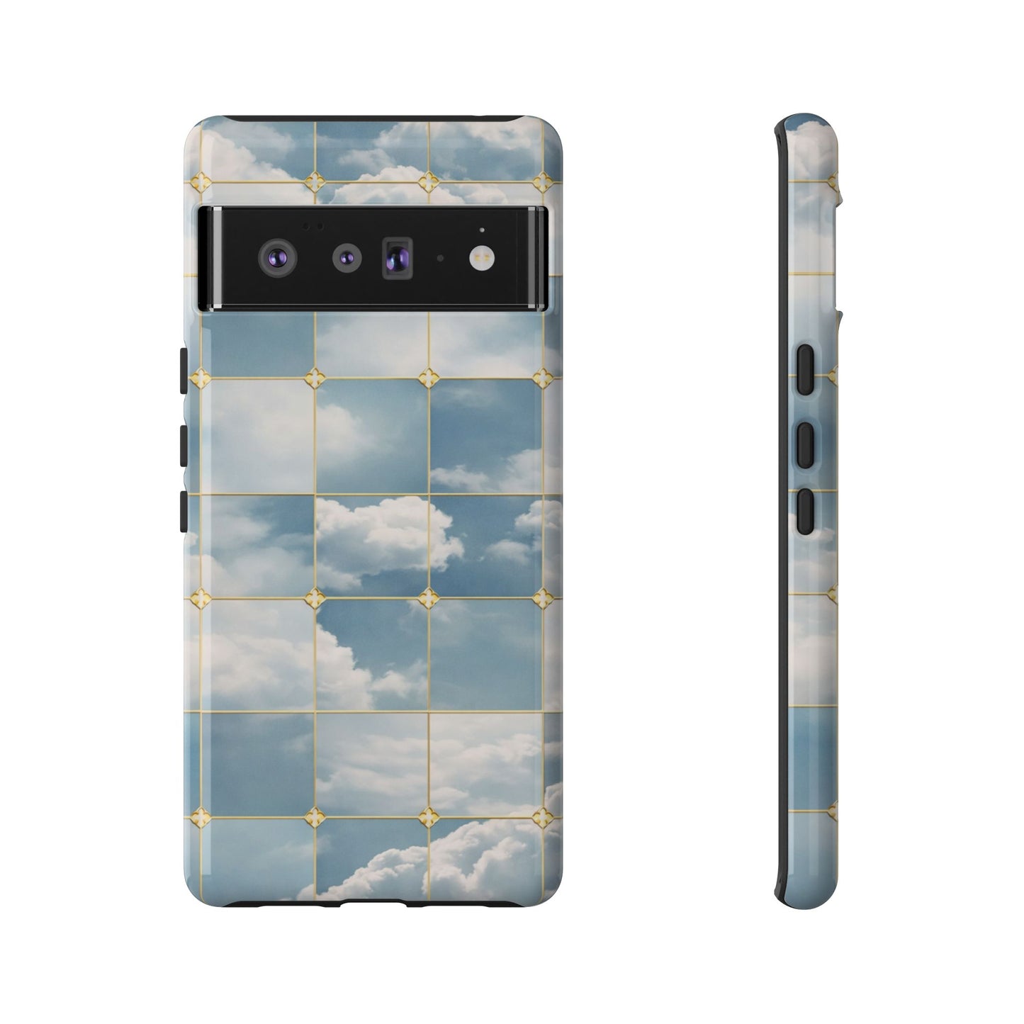 Cloud Tile Tough Phone Case — Blue Sky Grid Protective Cover