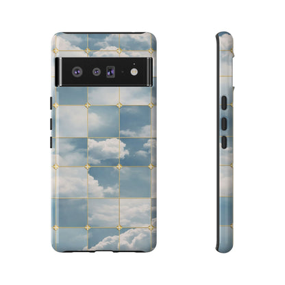 Cloud Tile Tough Phone Case — Blue Sky Grid Protective Cover