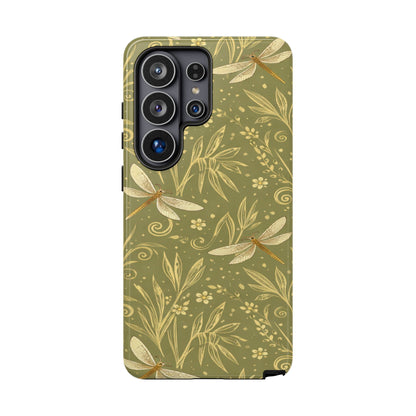 Phone Case - Olive Green Dragonfly Floral Tough Case