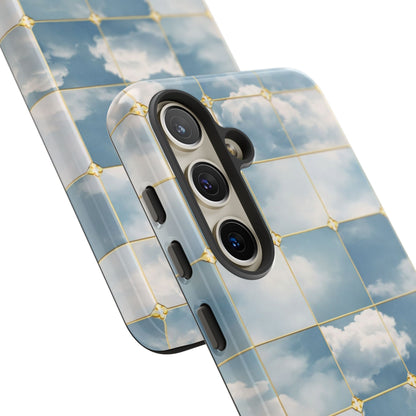 Cloud Tile Tough Phone Case — Blue Sky Grid Protective Cover