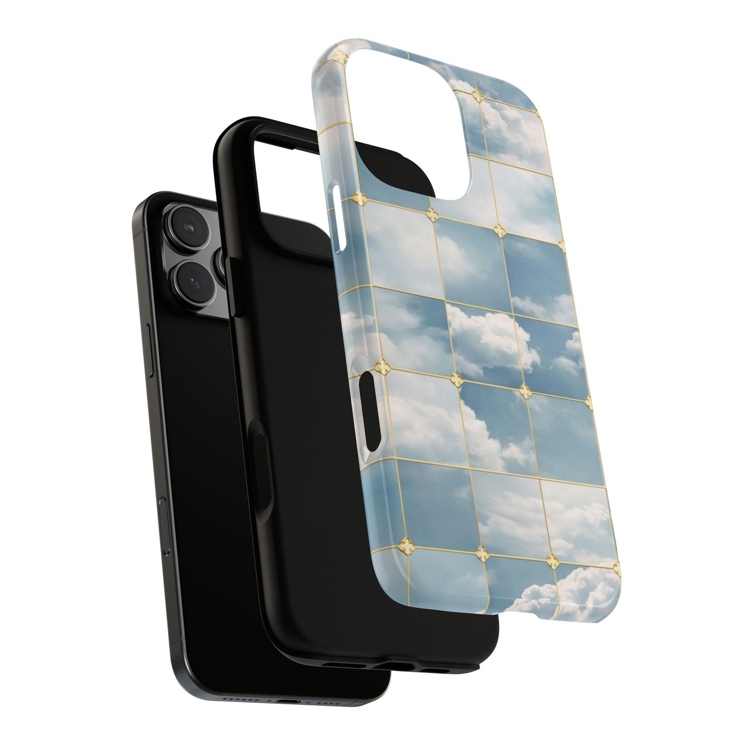 Cloud Tile Tough Phone Case — Blue Sky Grid Protective Cover