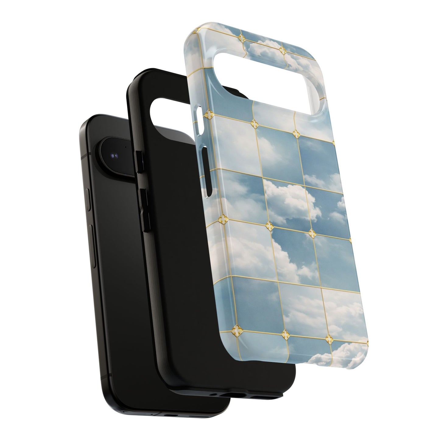 Cloud Tile Tough Phone Case — Blue Sky Grid Protective Cover