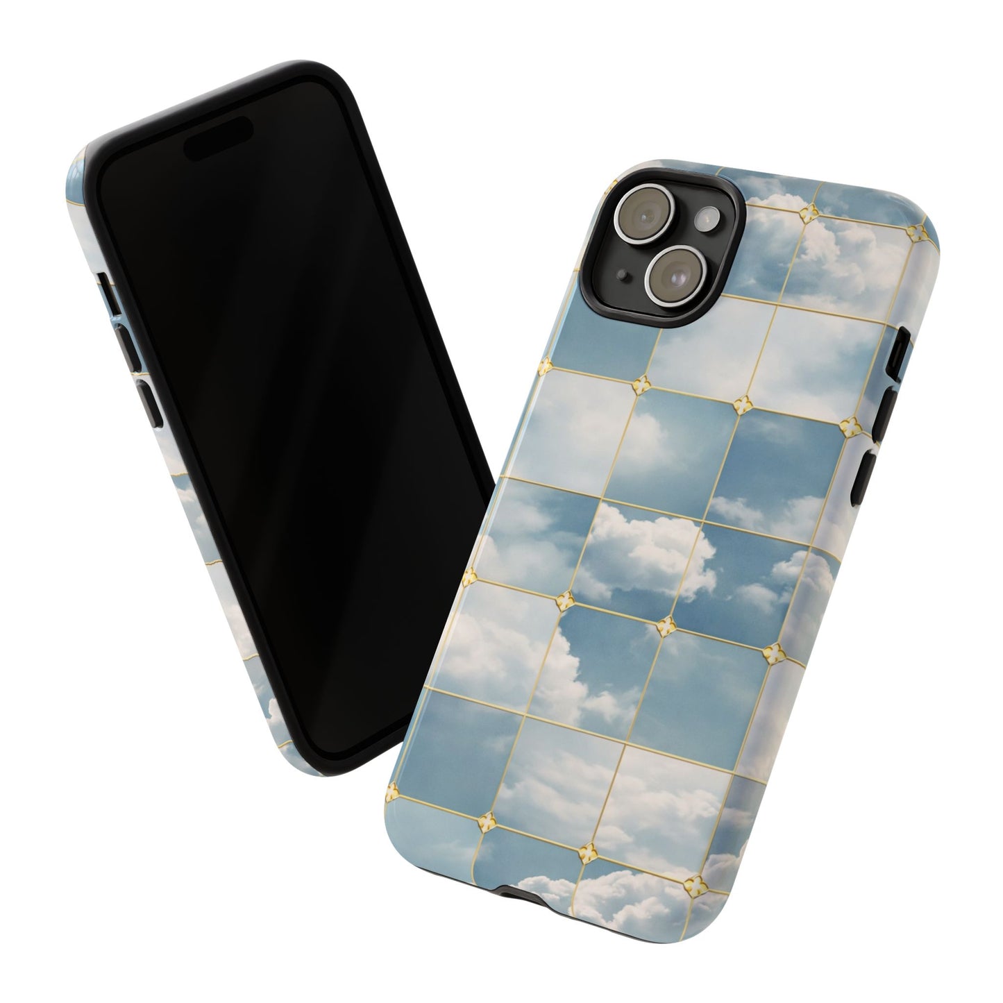 Cloud Tile Tough Phone Case — Blue Sky Grid Protective Cover